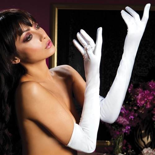 Атласные длинные белые перчатки, STM-40109WHT