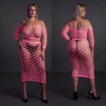     Long Sleeve Crop Top and Long Skirt - Pink - XL/XXXXL