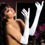 Атласные длинные перчатки белые, STM-40109WHT