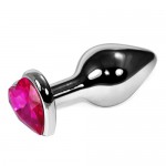 Серебряная втулка малая с сердечком с розовым кристаллом, 514-02