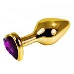 Анальная втулка в форме сердца золотая с фиолетовым кристаллом, 511-08
