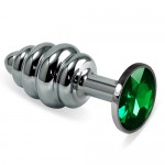 Серебряная втулка спираль с зеленым кристаллом, 515-03