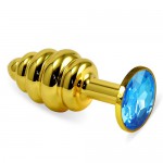 Золотая втулка малая спиральная с голубым кристаллом, 512-07