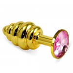 Золотой плаг спиральный малый с розовым кристаллом, 512-06