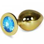 Анальная втулка Gold большая с голубым кристаллом, 530-07