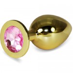 Анальная втулка Gold большая с розовым кристаллом, 530-13