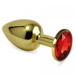 Анальная втулка золотая малая с красным кристаллом 510-04