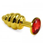 Золотая втулка малая спиральная с красным кристаллом, 512-04