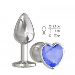 Серебряная втулка с голубым кристаллом в форме сердца, 514-07