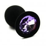 Анальная втулка силиконовая черная с фиолетовым кристаллом маленькая, B-5666-06-S
