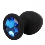 Анальная втулка силиконовая чёрная с синим кристаллом маленькая, B-5666-10-S