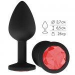 Черный силиконовый анальный плаг (красный) кристал, B-5666-01-S