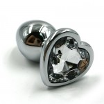 Анальная втулка Silver с прозрачным кристаллом сердце, 514-01