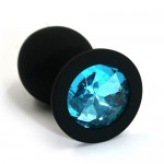 Анальная втулка силиконовая чёрная с голубым кристаллом 518-05
