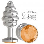 Анальная втулка Silver Spiral с оранжевым кристаллом 515-10