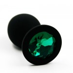 Анальная втулка силиконовая черная с зеленым кристаллом 518-03