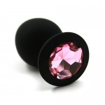 Анальная втулка силиконовая чёрная с розовым кристаллом 518-06 PINK-DD