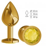 Анальная втулка Gold средняя с желтым кристаллом  520-11 YELLOW-DD