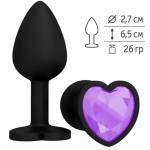 Анальная втулка силиконовая черная с сиреневым кристаллом сердце 508-13 LILAC-DD