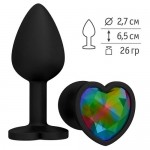 Анальная втулка силиконовая черная с разноцветным кристаллом сердце 508-14 