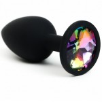 Анальная втулка силиконовая чёрная с разноцветным кристаллом 518-14 multicolored-DD